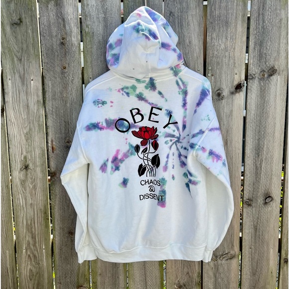 🎉HP🎉*Obey | Chaos & Dissent Tied Dye Hoodie in White Size M - Picture 6 of 10